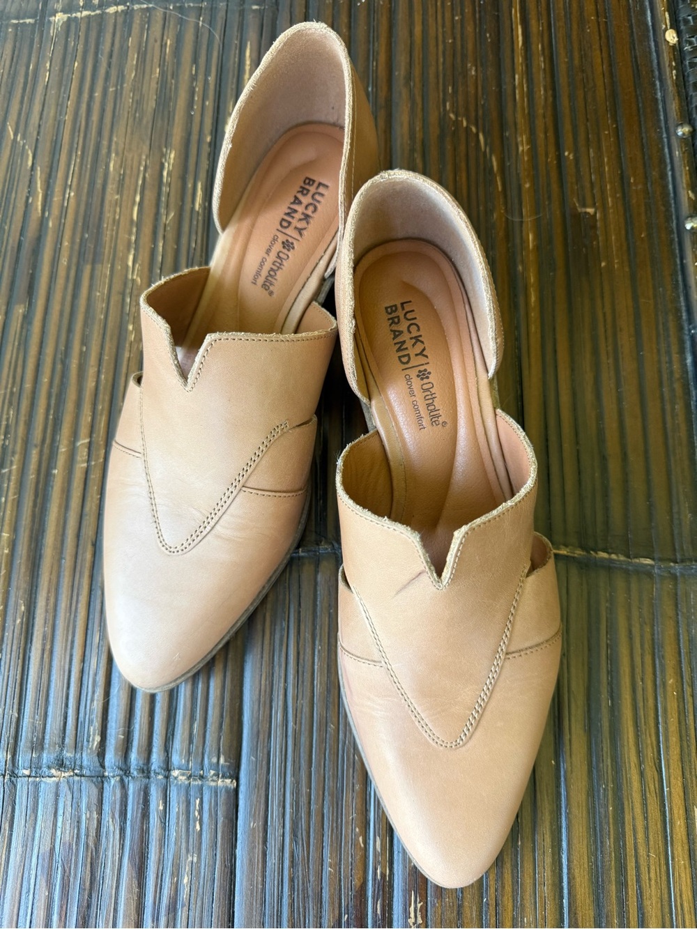 Lucky Brand Pointed Tan Slip-On Mules